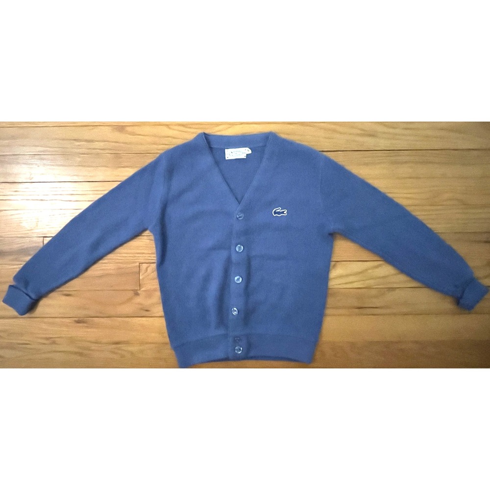 Vintage IZOD Lacoste Preppy Blue V-Neck Cardigan Sweater Kids Youth 10